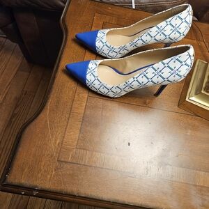 Ralph Lauren Blue and White Patterned Heels